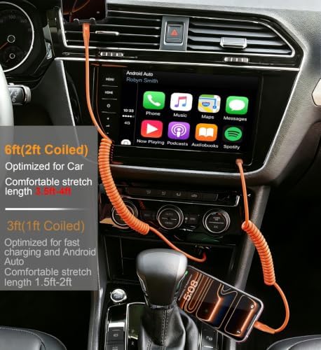 USB C to C Cable 6FT, 2Pack Coiled USB C Fast Charging Cable for CarPlay - Image 4