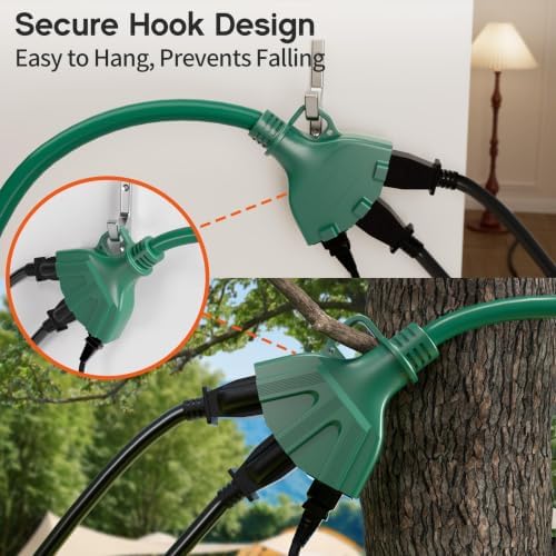 50FT 16 Gauge Green Outdoor Extension Cord with Multiple Outlets - Image 3