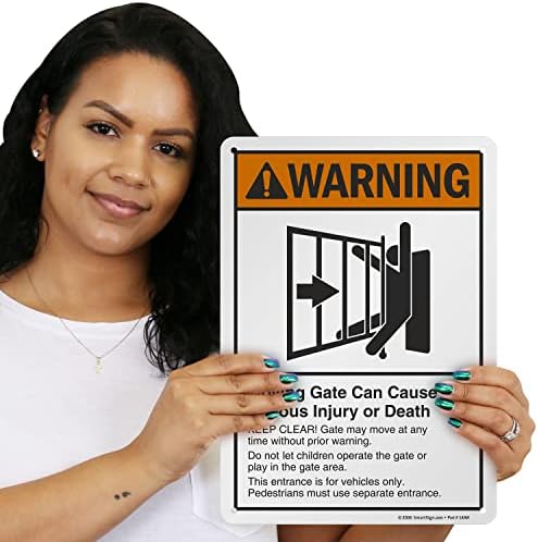 SmartSign-K-2317-AL-14 "Warning - Moving Gate Can Cause Injury Or Death" Sign | 10" x 14" Aluminum - Black/Orange on White - Image 4
