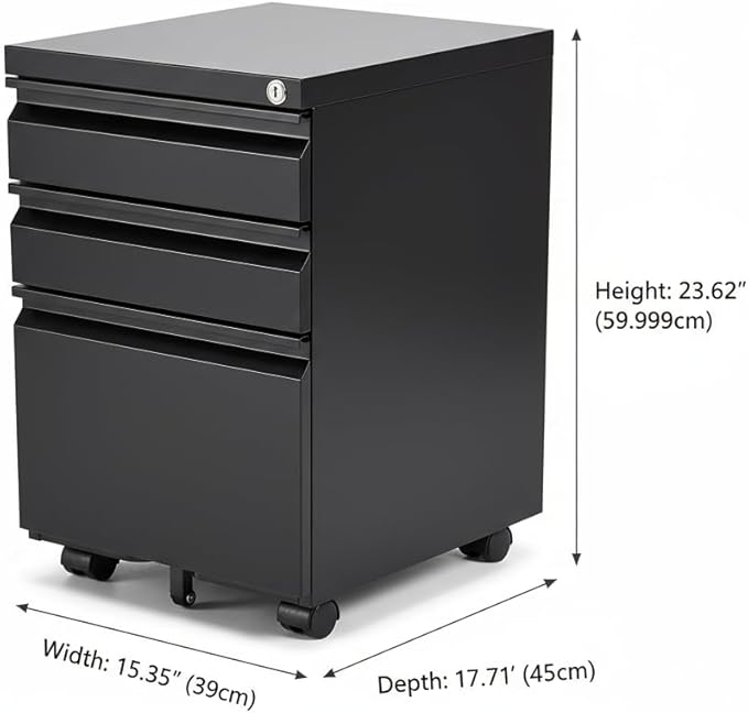 Black Metal 3-Drawer Mobile File Cabinet - Image 2