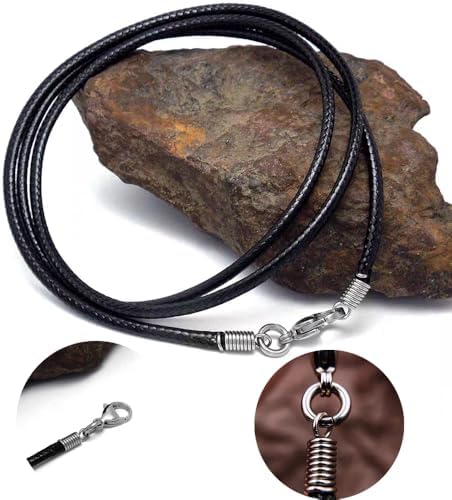 Black Leather Necklace Cord with Clasp 16inch to 24inch Braided DIY Woven Wax Rope Chain for Pendant Customizable Stainless Steel Clasp 2mm Leather Cord Necklace for Men Women - Image 2