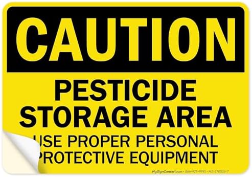 Caution Pesticide Storage Area Use Proper Personal Protective Equipment Sign, 10x7 Inches, 4 Mil Vinyl Decal Stickers Weather Resistant, Made in USA by My Sign Center by MySignCenter