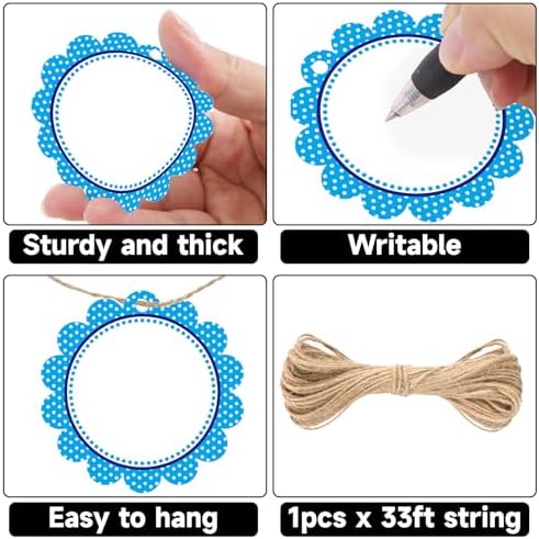 G2PLUS 50PCS Blue Scalloped Tags, Back to School Gift Labels with String - Image 2