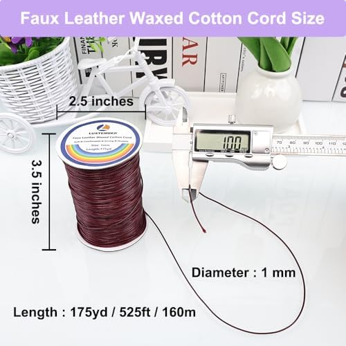 LUSTEMBER 1mm Faux Leather Waxed Cotton Cord, 175 Yards – Durable Necklace String, Soft and Textured Cord for Necklaces, Bracelets, and Jewelry Making - Image 2