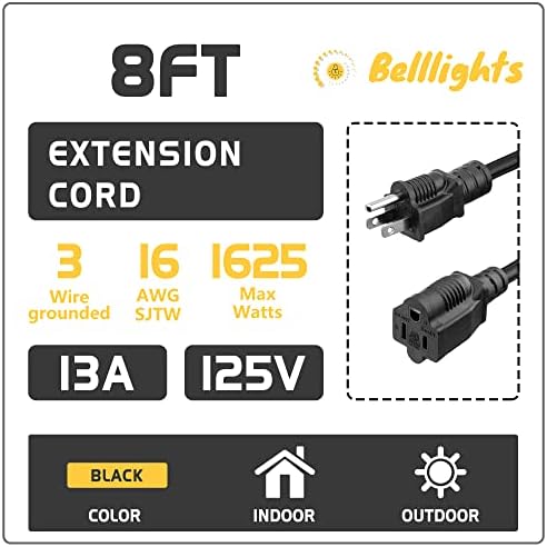 2 Pack 8FT 16AWG SJTW Heavy Duty 3 Prong ETL Extension Cord Indoor Outdoor - Image 2