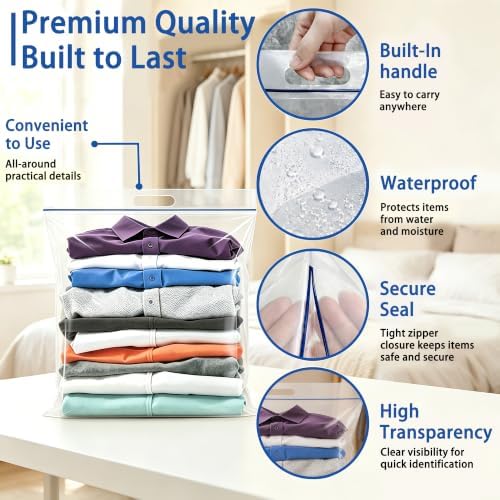 5 Gallon Extra Large Zipper Bag, 18” x 24” Clear Plastic Zip Bag with Handle for Storage, Moving Travel, 2mil Thick Resealable Lock, 40 pack - Image 3