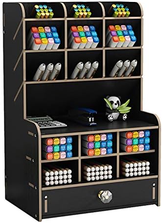 Hggzeg Wooden Desk Organiser with Drawer (B16-Black) by Hggzeg