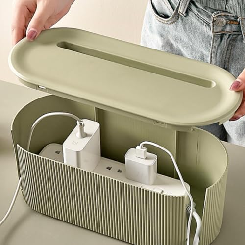 Cable Management Box,Desk Cord Organizer with Groove Cover,Plastic Cord Hider Box,Large Cable Box Organizer,Power Socket Management for TV/Computer/Router/Games Console Cable Storage (Green) - Image 3