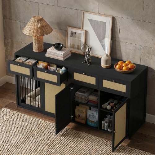 PureCozy 2-Piece Dog Crate Furniture, Left, 80 Inch, Black Oak - Image 3