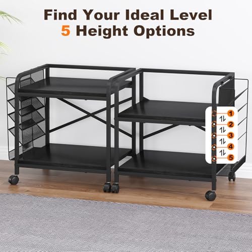 EasyCom Large Printer Stand with Storage, File Holder & Wheels, Black - Image 4