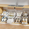 Delamu 2-Tier Multi-Purpose Bathroom Under Sink Organizers and Storage, Stackable Kitchen Pantry Organization, Pull Out Medicine Cabinet Organizer with Movable Dividers, White, 4Pack by DELAMU