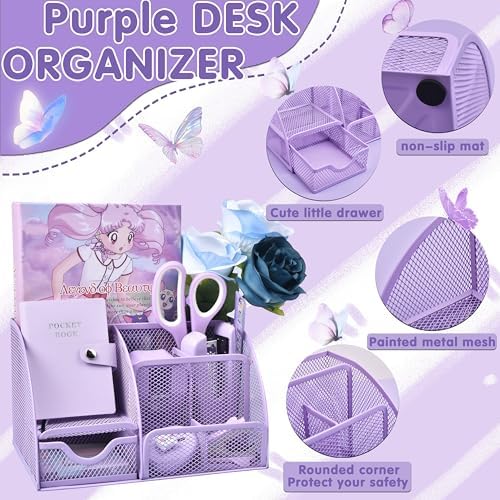 LXEVIHK Purple Desk Accessories 23-Piece Office Supplies Gift Set for Women - Image 2