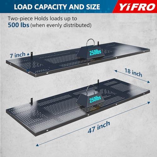 2-Pack 1.5x4ft Heavy Duty Garage Wall Shelving, 500 lbs Load Capacity, Garage Shelving Wall Mounted, Garage Storage Rack with Hooks, Black - Image 2