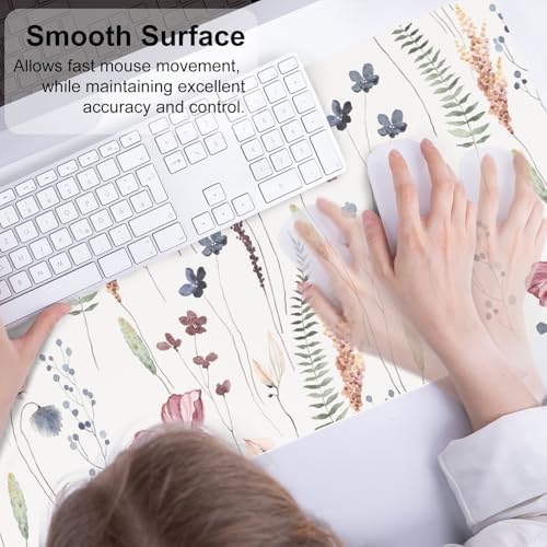 QiyI PU Leather Large Mouse Pad, Office Decor, 31.5" x 11.8", Wildflowers - Image 4