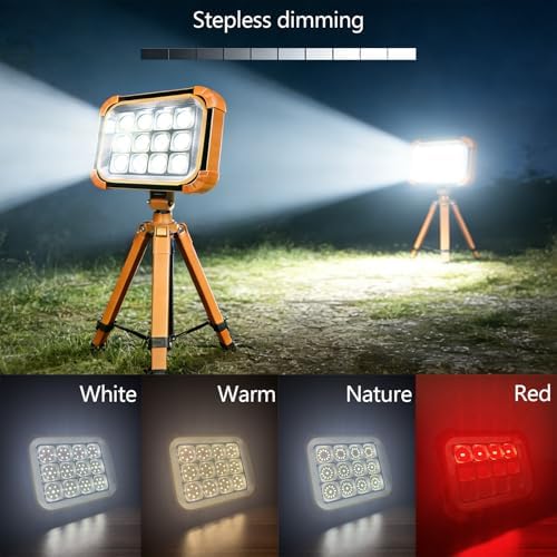 Portable LED Work Solar Light 100W 24000mAh 20000 LM with Stepless Brightness Job Site Battery Rechargeable LED Floor Light for Emergency Worklight for Hurricane (PRO) - Image 6