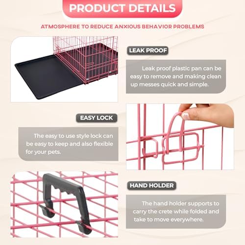 FDW | 48" Foldable Metal Dog Crate | Pink | Cage for XL Dogs - Image 6