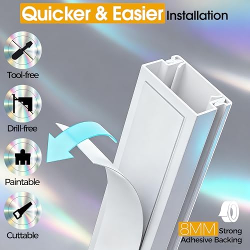 Wire Covers for Cords on Wall, 212.6in Cord Hider Wall, Cord Covers for 2-3 Wires on Wall, Paintable Cable Hider Raceway, Easier Set-up Wire Hider, Self-Adhesive Cable Cover, W0.95 H0.55in, White - Image 4