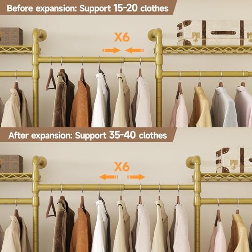 ComfyCorner Wall Mounted Garment Rack, Industrial Pipe Clothing Rack Gold - Image 5