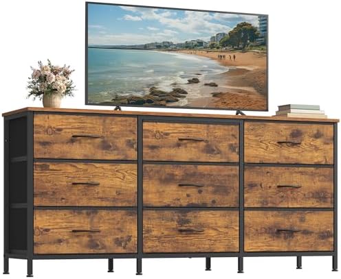 SONGMICS Dresser with 9 Fabric Drawers, TV Stand for TVs Up to 65 Inches by SONGMICSbySONGMICSHOME