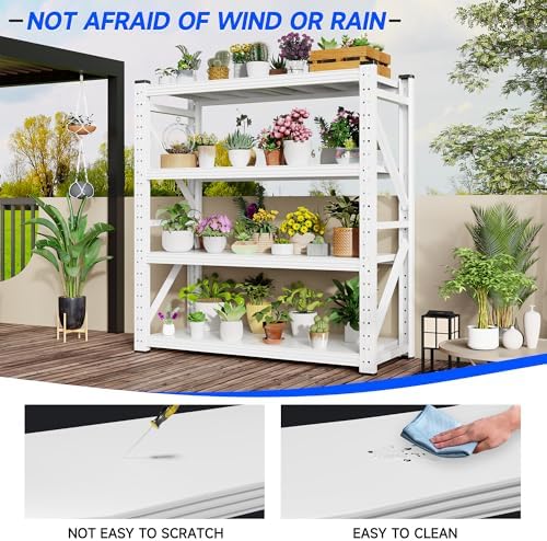 59" W Garage Storage Shelves,3000LBS Garage Shelving Heavy Duty Adjustable Shelving Unit,4 Tier Metal Utitly Shelves Industrial Shelving for Warehouses,Basement,White - Image 6