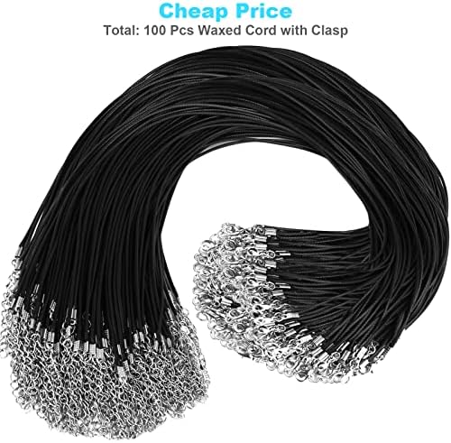 100Pcs Premium Leather Necklace Chains Bracelet Cord with Clasps for Pendants, Bulk Waxed Rope Necklace String, Black , 18" for Jewelry Making Supplies, 1.5mm DHOOZ - Image 2