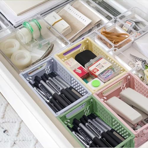 4 Pack Mini Foldable Plastic Small Baskets for Organizing and Storage, Collapsible Storage Crate for Home Bedroom Office Classroom Drawer Organizers (5.9x3.9x2.2in) Mini Size - Image 3