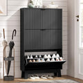 Shoe Cabinet Storage for Entryway with 3 Flip Drawers, Fluted Narrow Shoe Organizer with Wooden Legs, Freestanding Slim Shoe Storage Hidden Shoe Rack Organizer for Front Door Entrance, Hallway, Black by HUANLEGO