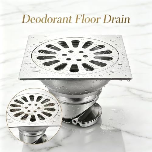 4 Inch Brushed Stainless Steel Square Shower Floor Drain, Floor Drain Cover with Hair Filter and Deodorizing Core, Fast Drainage Drain Accessory for Bathroom, Kitchen, Balcony and Laundry Room - Image 5