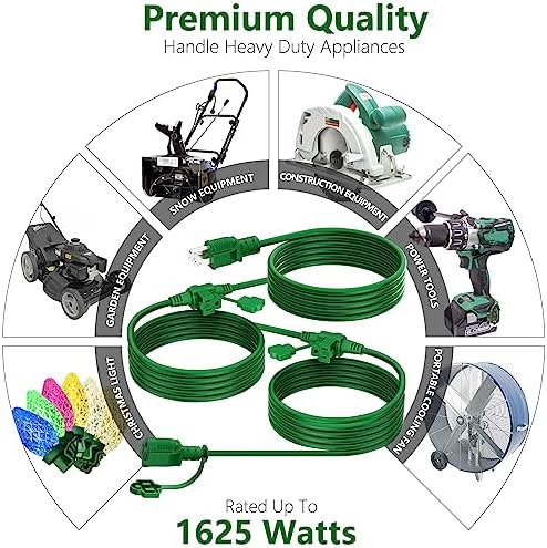 K KASONIC Outdoor Extension Cord 25 FT, Evenly Spaced 3 Outlets, Green - Image 4