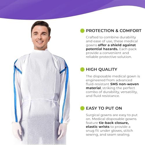 AMZ Medical Supply Disposable Isolation Gowns, 2X-Large, White, 25 Pack, 35 GSM SMS, Long Sleeve, Neck and Waist Ties, Elastic Wrists, Unisex - Image 3