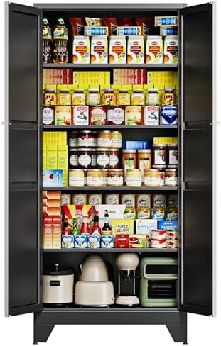 Letaya 75" H Metal Storage Cabinet with 2 Doors and 4 Shelves,Tall Kitchen Pantry Cabinets,Farmhouse Utility Pantry Organizers for Cupboard/Dining/Bathroom/Home Office/Garage Room,Black by LetayaMetalCabinets