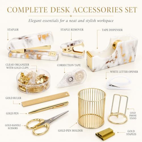 Office Desk Supplies Accessories Women - Women Marble Desk Decor Set Gold - Image 2