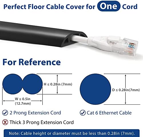 Floor Cord Cover 10ft, Cord Hider Floor Black, Floor Cable Management Prevent Cable Trips, Floor Cable Cover Wire Covers for Electric Power Cords, Cord Protector Cord Cavity W0.47in x H0.28in - Image 2