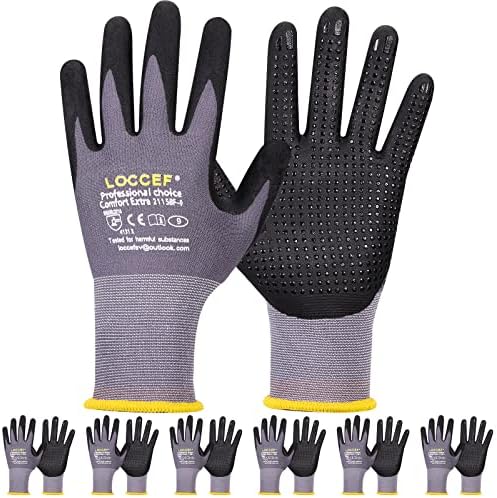 LOCCEF Work Gloves MicroFoam Nitrile Coated-6 Pairs,Endurance Seamless Knit Nylon,Dots on palm,Tacky Dot Grip Gloves by LOCCEF