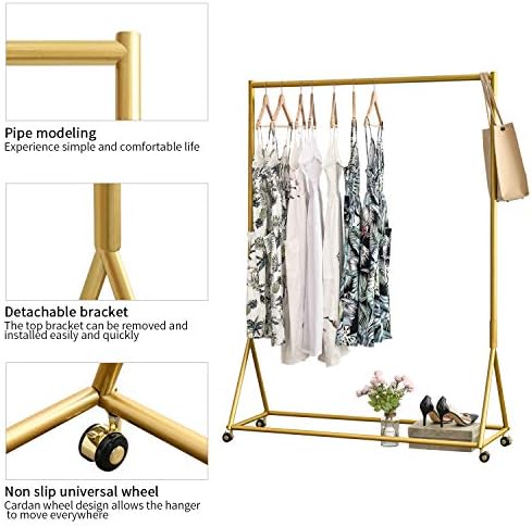 Gold Pipe Clothing Racks Freestanding, Modern Metal Clothes Rack Heavy Duty, Easy Assemble Clothing Rack for Hanging Boutiques and Bedroom 47" L - Image 3