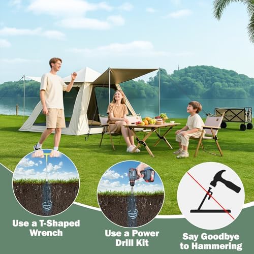 Tinnmao 4-Pack 17.7" Tent Stakes Heavy Duty, with 8" Ratchet Tie Down Straps (1/8" φ) Kit for High Wind, 8mm Solid Steel Spiral Ground Anchors Screw in for Tarp | Canopy | Sand Beach Camping Tent - Image 2