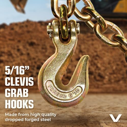 VULCAN Chain and Load Binder Kit - (2) Grade 70 5/16 Inch x 10 Foot Chains and (2) Folding Handle Load Binders - 4,700 Pound Safe Working Load - Image 5