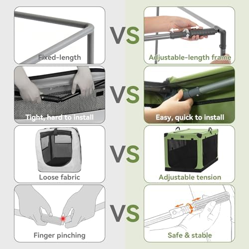 PETSFIT 30" Soft Portable Dog Crate – Patented Spiral Sturdy Frame, Collapsible Travel Kennel for Medium Dogs, 3 Mesh Door, Lockable Zippers, Indoor & Car Use Green - Image 4