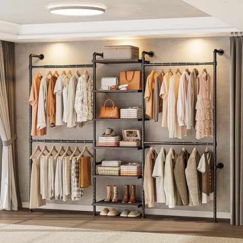 ONBRILL T1 Wall Mounted Closet System with 6 Wood Shelves & 4 Hanging Rods by ONBRILL