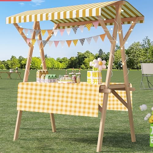 Portable Vendor Cart Mobile Vendor Stand Thickened Wooden Frame Easy Setup 140kg Load Capacity 360° Swivel Wheels Outdoor Cart for Farmers Market Party Events Display(Yellow+Black,120cm(47.2in)) by Unknown