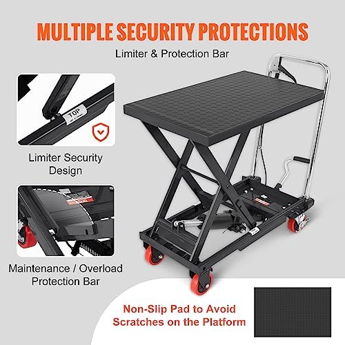 VEVOR TF23 Hydraulic Lift Table Cart, 500lbs Capacity 28.5" with 4 Wheels and Non-Slip Pad, for Material Handling and Transportation, Black - Image 5