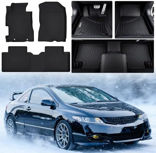 All Weather Floor Mats Fits for Honda Civic 2011 2010 2009 2008 2007 2006(Only Sedan Model),TPE Rubber Liners Accessory for 2006-2011 Odorless 1st & 2nd Row Anti-Slip Mats Black by WAYIDSS