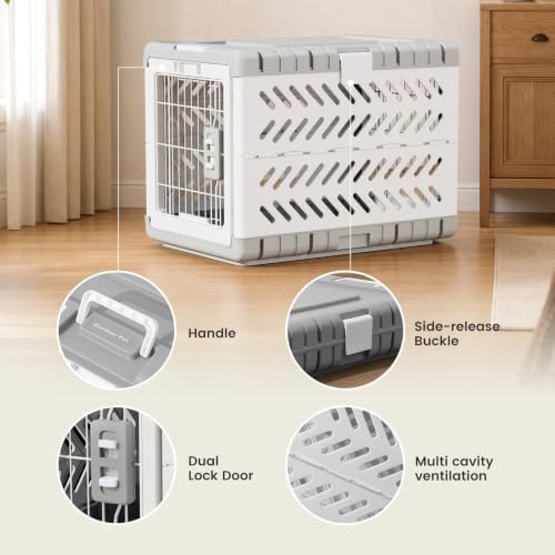 28" L Travel Dog Crate -Collapsible Dog Crate for Medium/Small Dogs, No Tools Required with Space Saving Design,Portable Foldable Dog Carrier with 2 Smooth Wheels,Handles for Easy Moving,Grey - Image 5
