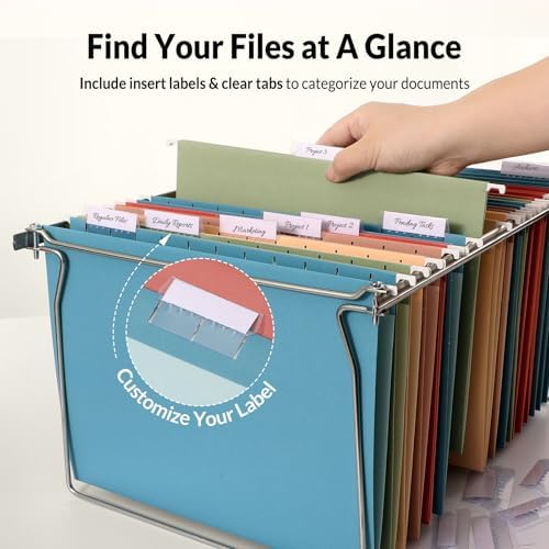 SUNEE Hanging File Folders, 50 Pack Letter Size Hanging File Folders with 1/5-cut Tabs, Stay Organized for Your Home and Office Bulk File, Documents and Paper,5 Retro Colors - Image 2