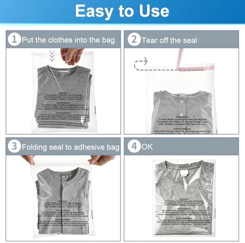 Cellophane Poly Bags Pack 400 CT Combo 6x9,8x10,9x12,11x14 inches, Clear Poly Bags with Suffocation Warning, Resealable Shipping Bag for Clothes, Packaging (OPP, 2mil, 5-13 LB, with Vent Holes) - Image 6