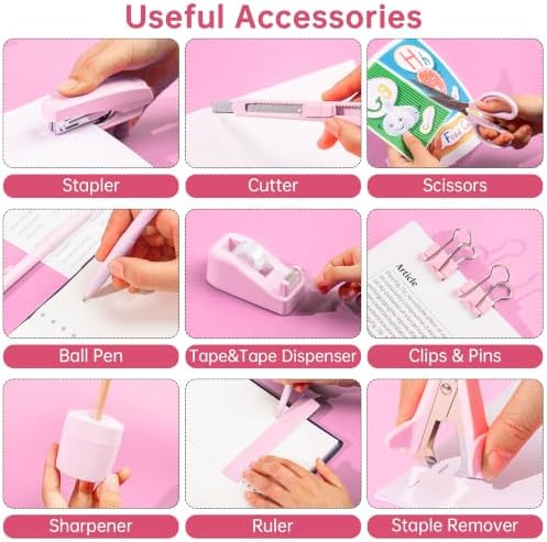 deli Pink Office Supplies Set, 14 in 1 Desk Accessories Set - Image 4