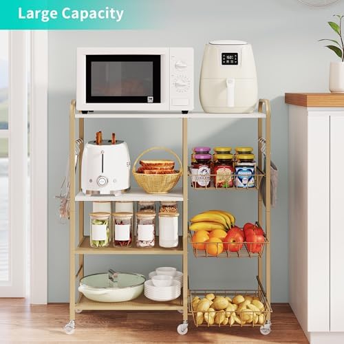 HapiRm Rolling Kitchen Microwave Cart - 4 Tier Microwave Table Stand with Pull-Out Baskets, Coffee Bar Baker's Rack with Wheels Rolling Storage Cart Organizer Shelf for Living Room Office, Balcony - Image 2