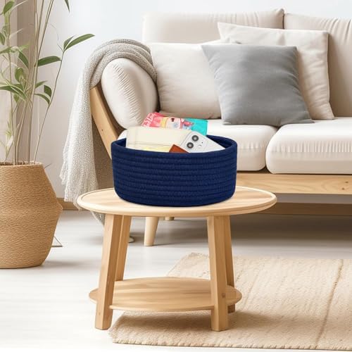 ABenkle Small Woven Basket, Empty Tiny Shallow Storage Basket, Mini Cotton Rope Baskets, Round Decorative Hamper, Basket Storage Bins for Toys, Spa, Socks, Nursery, Living Room - Image 3