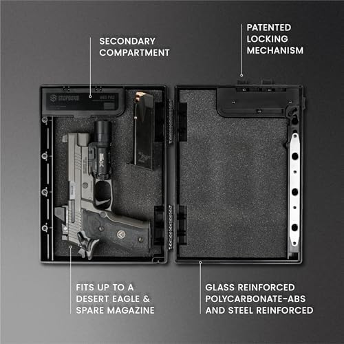 STOPBOX Gun Safe Alternative - Tactical Handgun Storage, Instant Access Portable Security Lock Box Gun Case, Lock Box for Quick Handgun Access | Black - 2PK (Full-Size + Compact) - Image 6