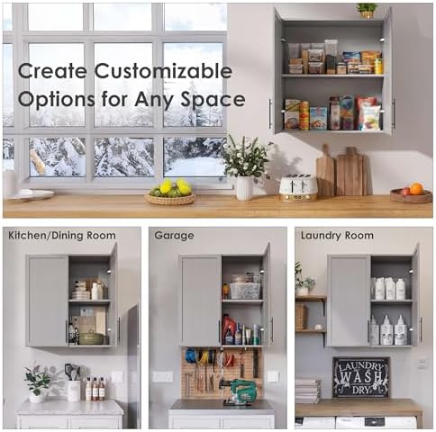 FIMELLO 59" Wall Cabinets for Laundry Room with Adjustable Shelf, Laundry Room Cabinets Wall Mounted, White Wall Cabinet with Shaker Doors, Kitchen wall Cabinet, Hanging Cabinets for Bathroom -Gray - Image 6